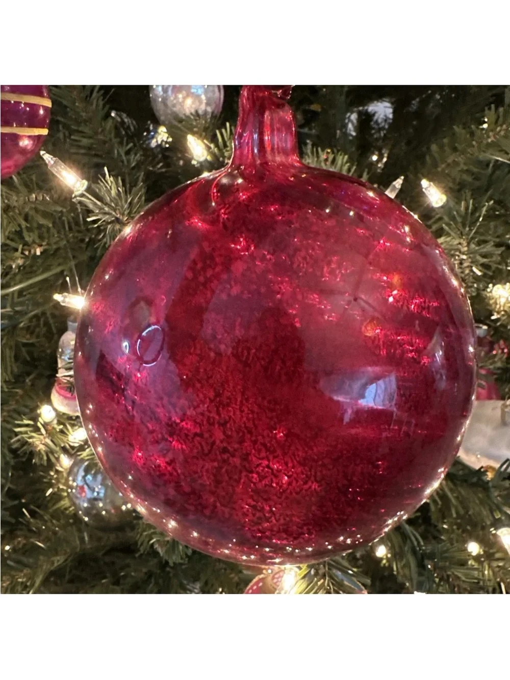 Glass Christmas WITCH BALL Ornament Red Swirl Spiral Design 4